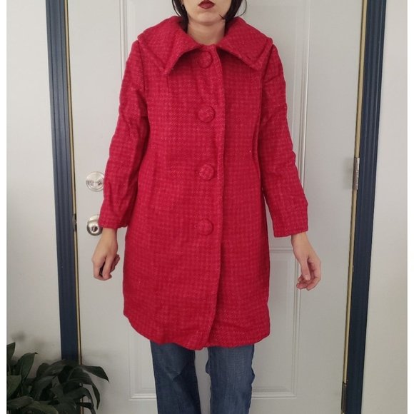 60s Mod Red Plaid Wool Coat‎ - Picture 1 of 3